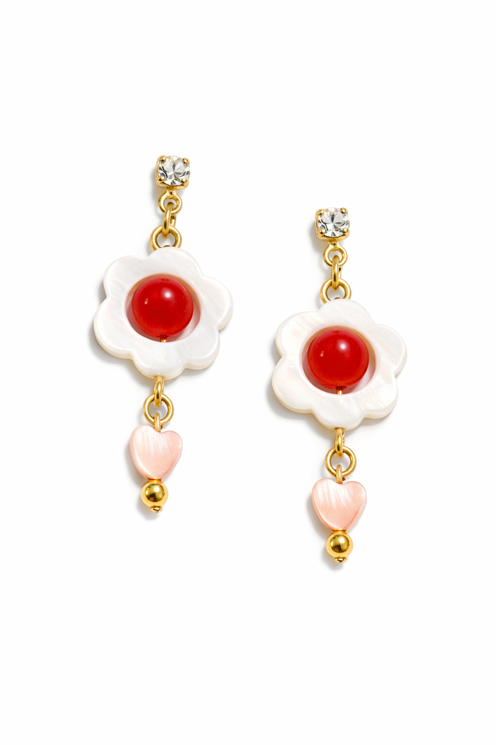Floral Red Charm Drop Earrings