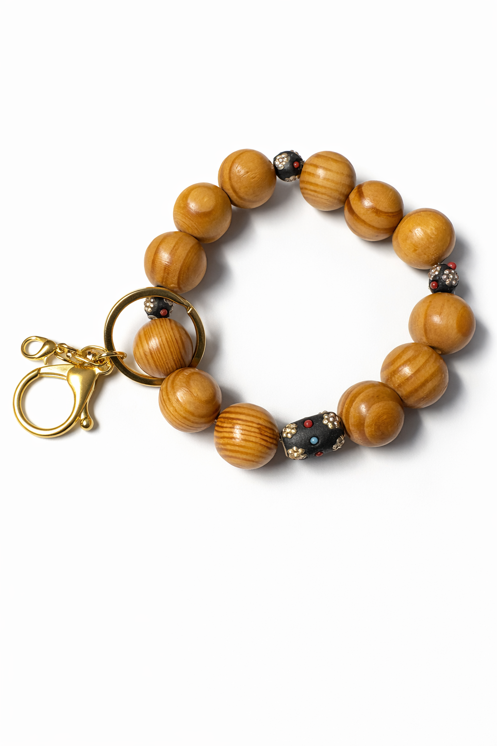 Natural Elegance Wood Beaded Keychain