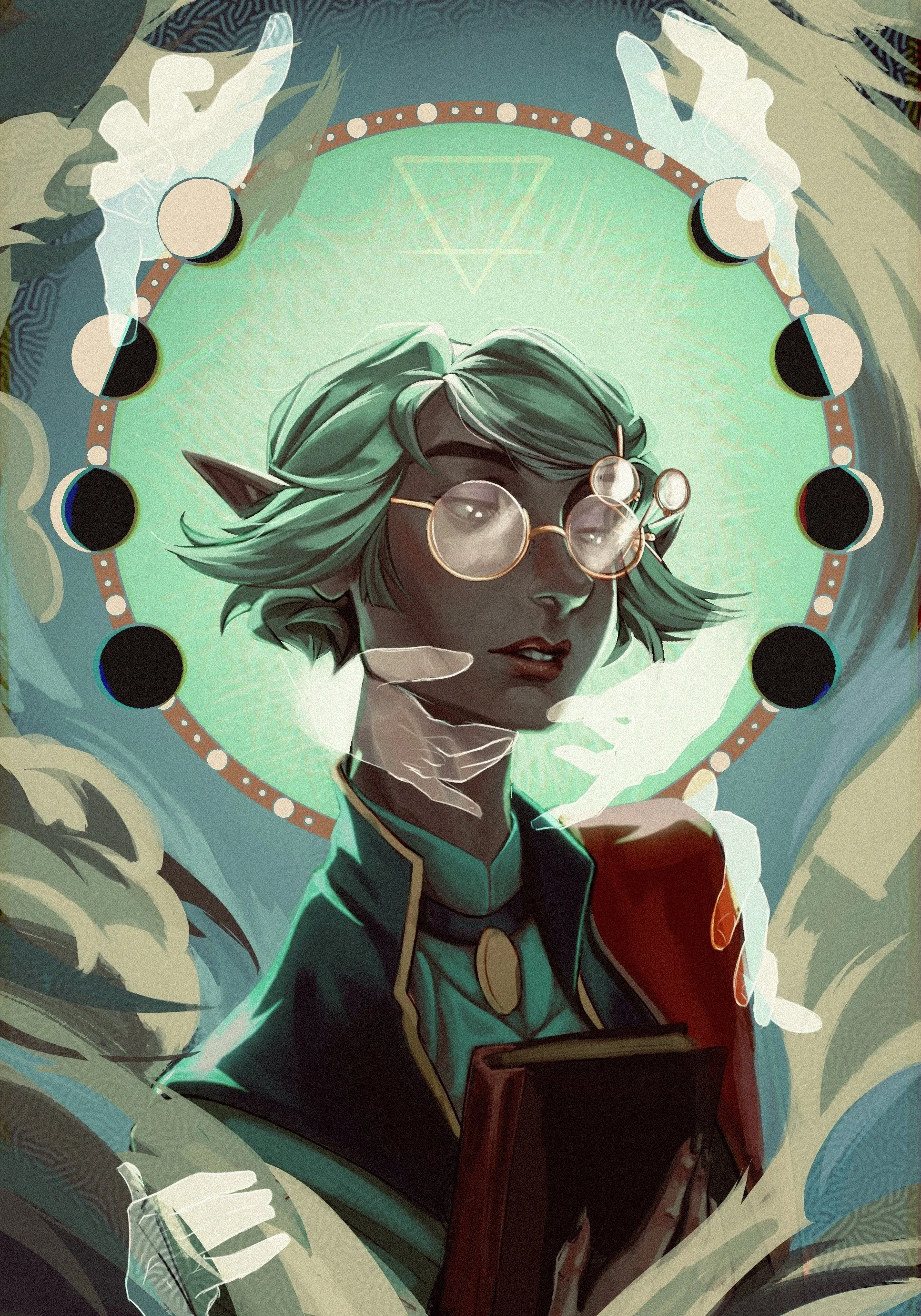 Splash Art and “The Moon” card character illustration for “The Adventurer’s Oracle” Tarot Deck Project.