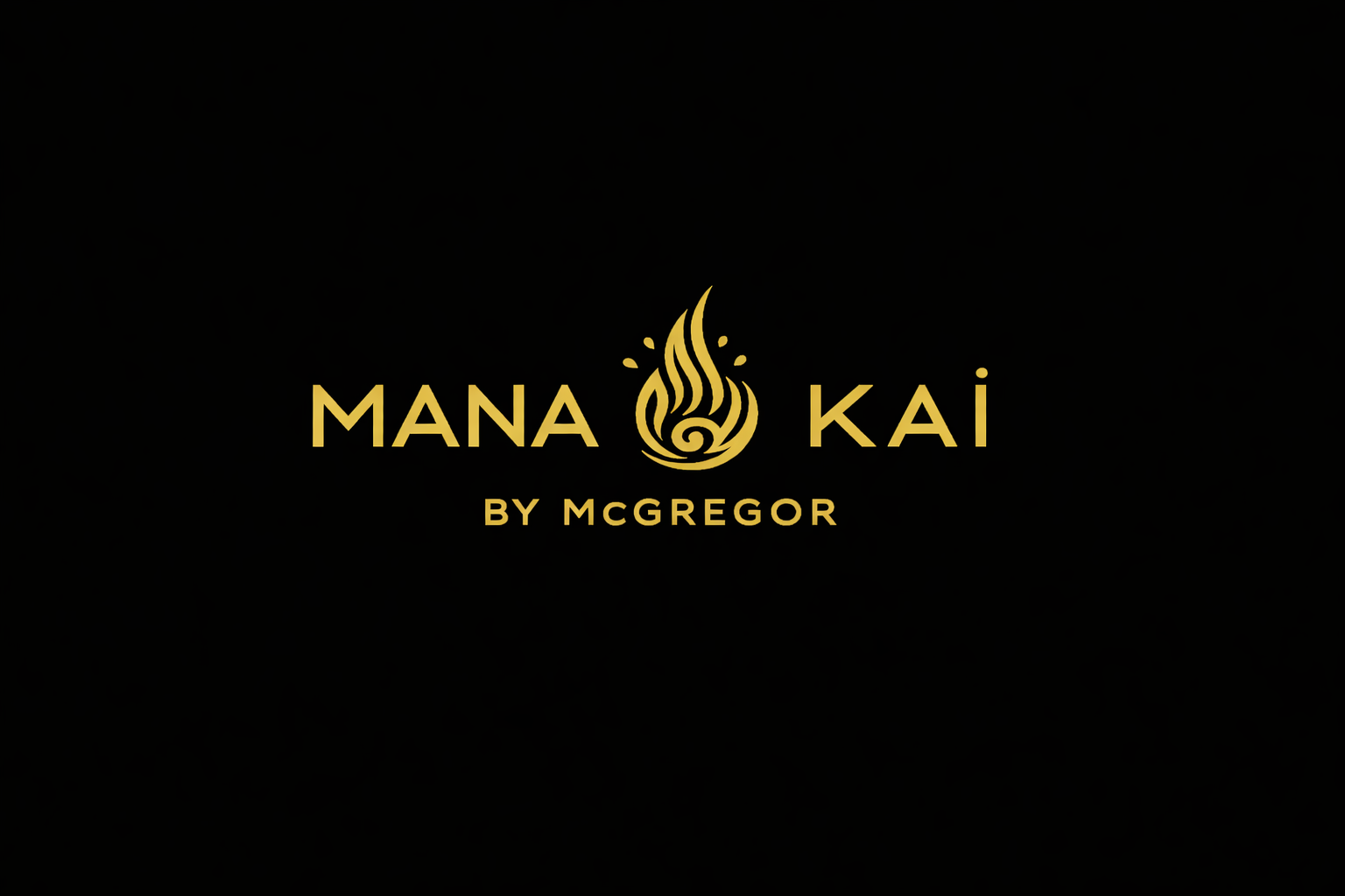 Logo for Mana Kai by McGregor Catering with a gold flame-like symbol on a black background. Catering for events | birthdays | weddings | small intimate celebrations | private dinners