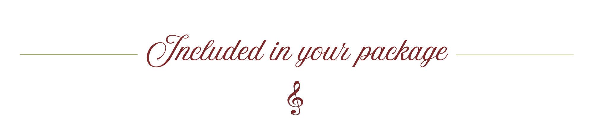 Decorative text reading 'Included in your package' with musical note graphics and lines above and below.