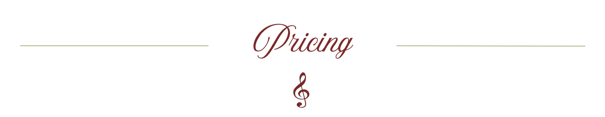 Graphic with text 'Pricing' in cursive, musical note symbol, and decorative lines.