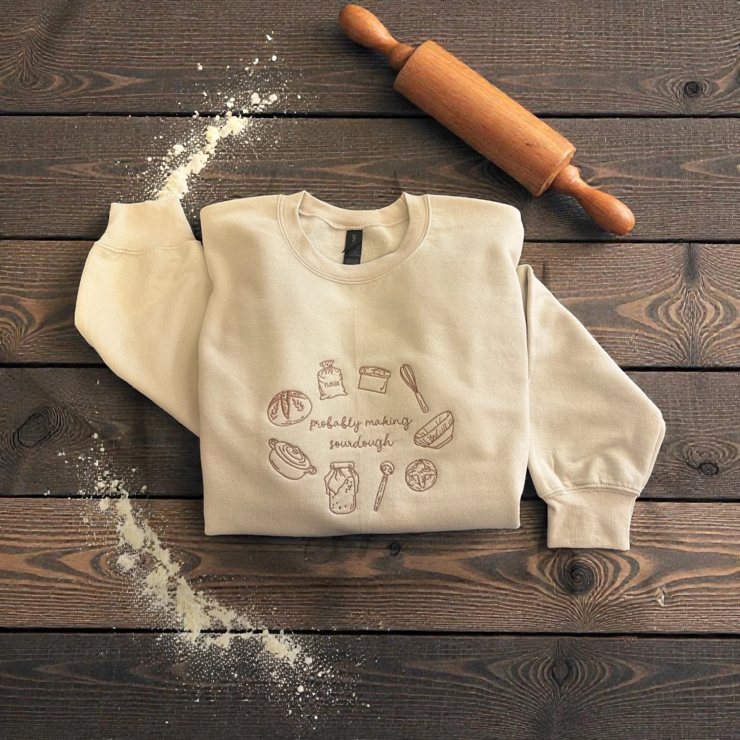 "Probably Making Sourdough" Embroidered Crewneck