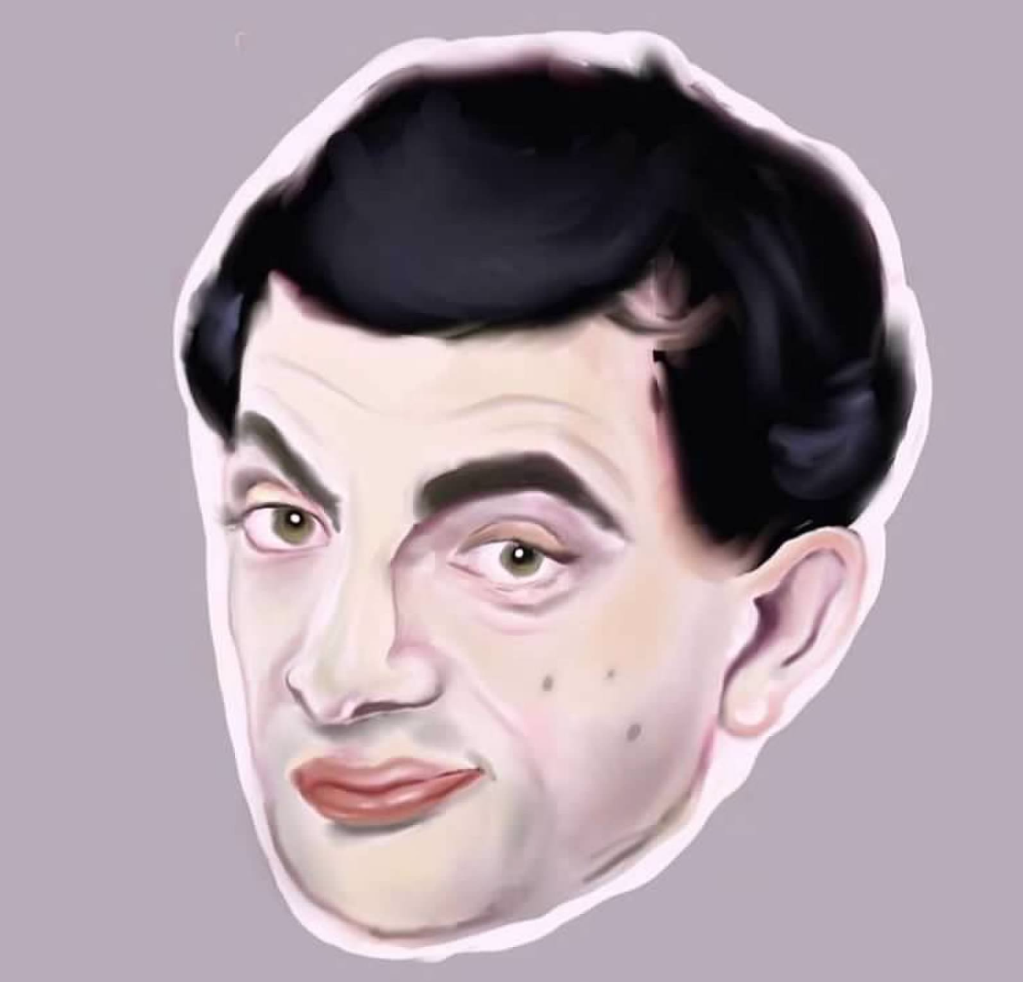 A digital drawing of a person with black vintage styled hair, olive green eyes, thick eyebrows, and lipstick, with a surreal distortion of the face, including multiple eyes and exaggerated features.