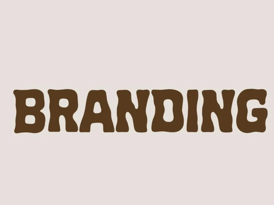 The word 'BRANDING' written in large, bold, brown, playful font on a light background.