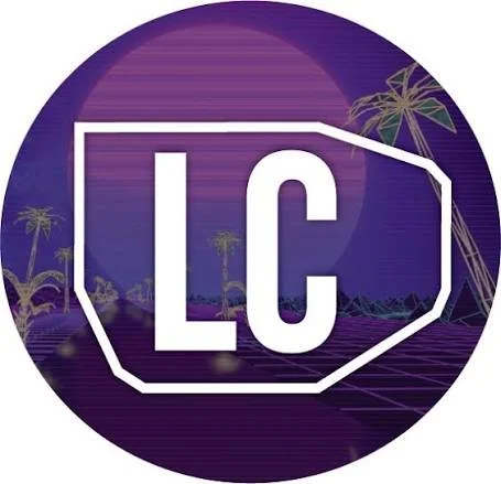 A circular logo with a purple background, featuring the letters 'LC' inside an irregular white border, and stylized palm trees and a grid pattern in the background.