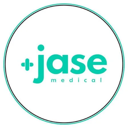 Jase Medical logo with teal text and a medical cross symbol inside a circular design.