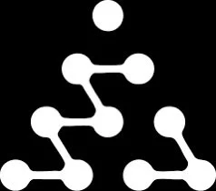 Abstract geometric pattern with interconnected white circles and lines on a black background.