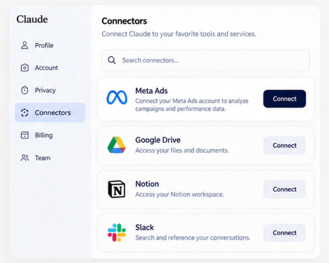 1. Open Claude’s connector settings