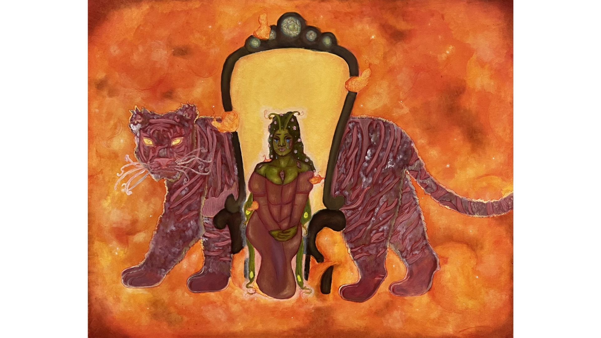 Rage: The Furious Moss Maiden
24 X 30 oil on Canvas

The untamable part of myself. The part of me that I wish to purge. She knows no bounds.