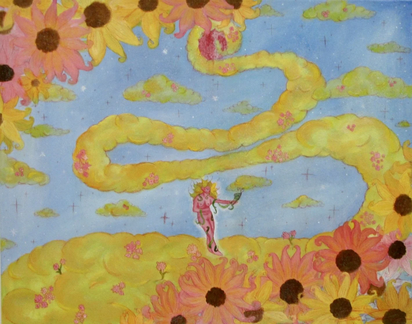 VII. The Healing Woman
Oil on canvas

The final stage in the healing cycle - letting go. Once we heal, we reset, waiting for the next set of hurt to sink in. (2024)