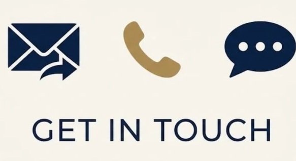 Icons of an envelope, a phone, and a speech bubble above the text 'Get In Touch'.
