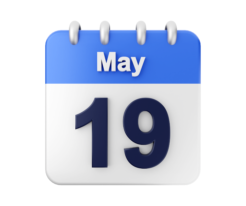 A digital calendar displaying May 19.