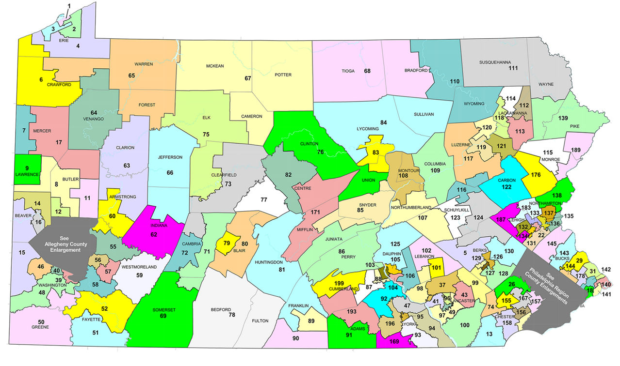 Map of Virginia with counties labeled by number and color-coded.