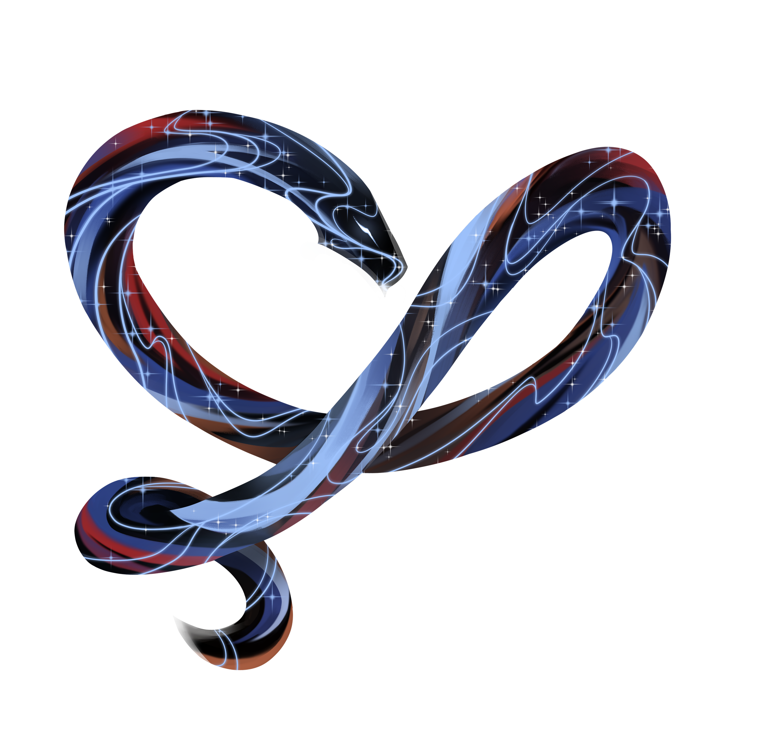 Digital art of swirling, glowing lines in shades of red, white, and blue on a black background, resembling an abstract cosmic or energy design.