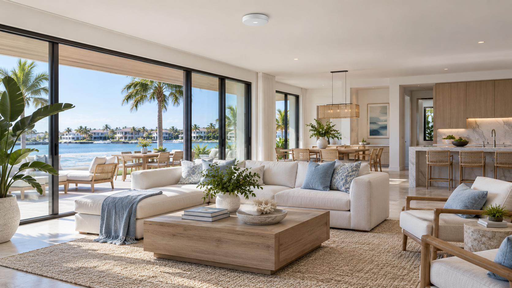 Discreet ceiling-mounted wireless access point in a bright contemporary home interior