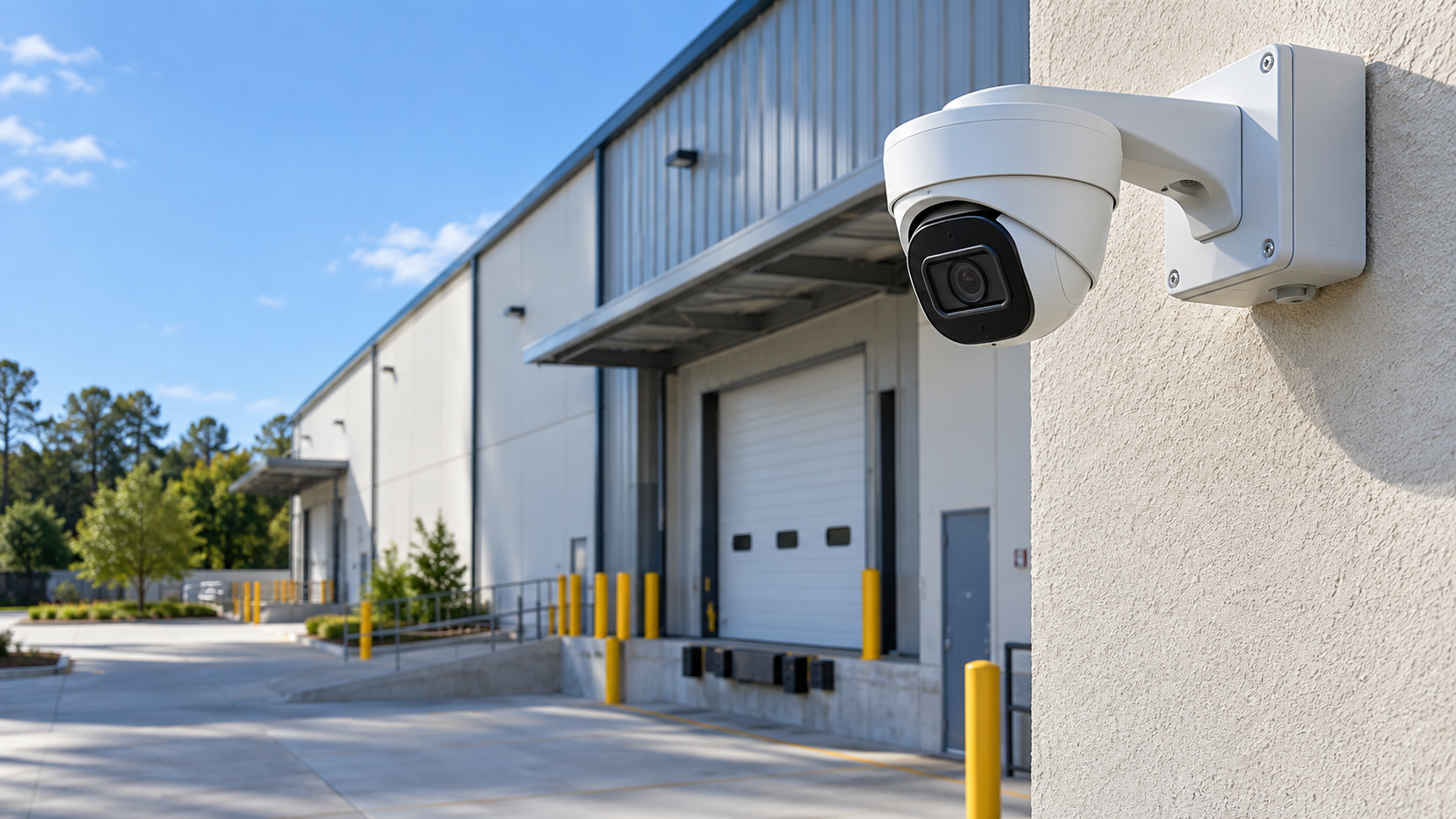 Security camera overlooking an anonymous warehouse loading area