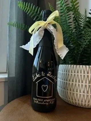 Photo of Custom Champagne Bottle, Displays a home with the name Luke and Rachel