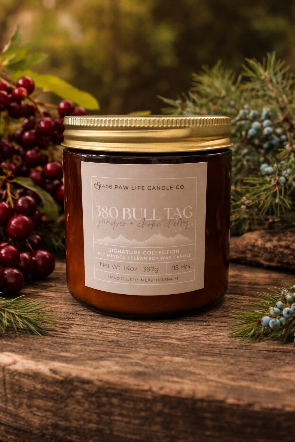 380 Bull Tag (juniper + choke cherry)  Signature