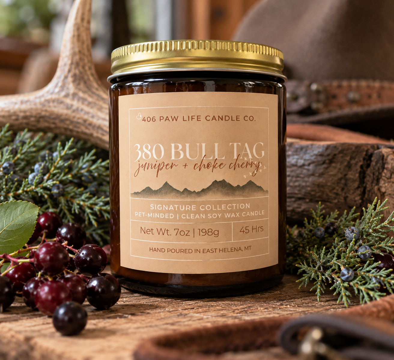 380 Bull Tag (juniper + choke cherry)
