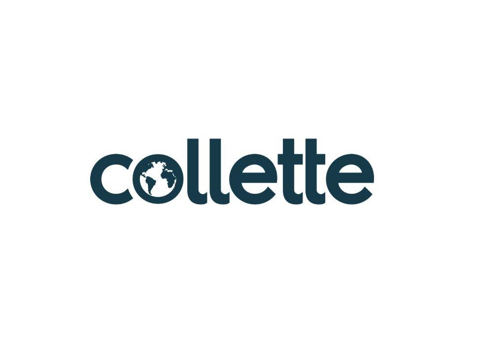 Logo with the word 'collette' in dark blue, featuring a globe as the letter 'o'.