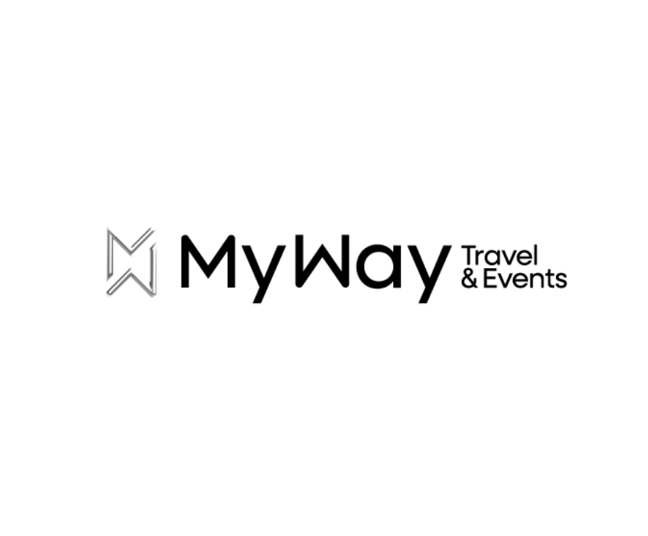 Logo for MyWay Travel & Events with stylized 'M' icon
