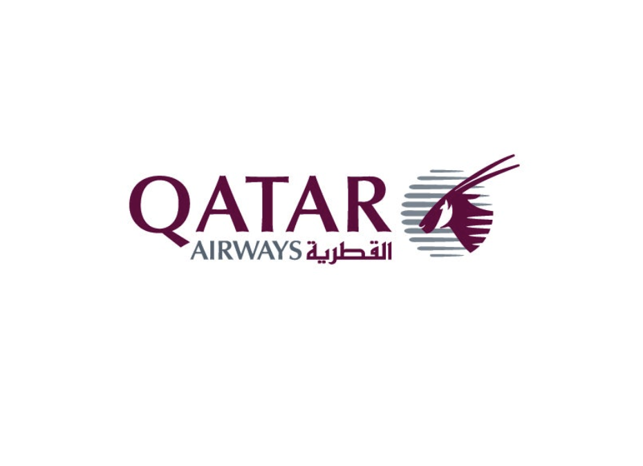 Qatar Airways logo with stylized horse and Arabic script.