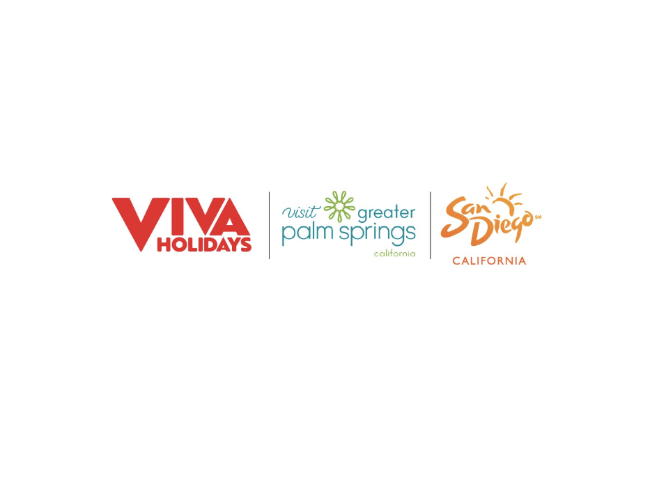 Logos of Viva Holidays, Greater Palm Springs, and San Diego, California.