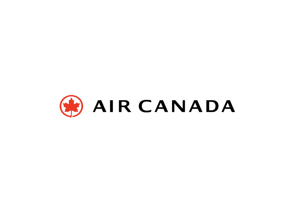Air Canada logo with red maple leaf icon and black text on a white background.