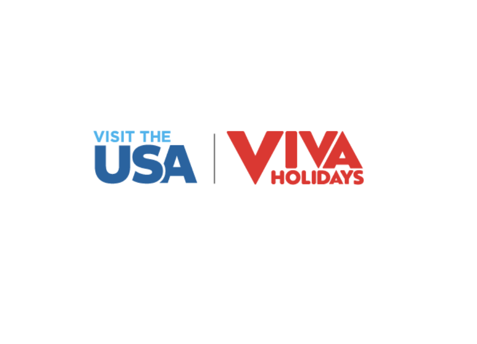 Logo with the text "Visit the USA" in blue on the left and "Viva Holidays" in red on the right.