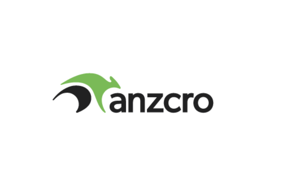 Logo for Anzcro with black and green design elements.