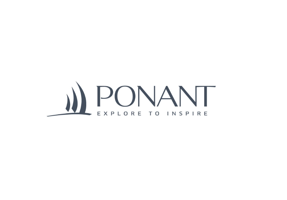 Logo for Ponant featuring stylized sailboats and the tagline 'Explore to Inspire'