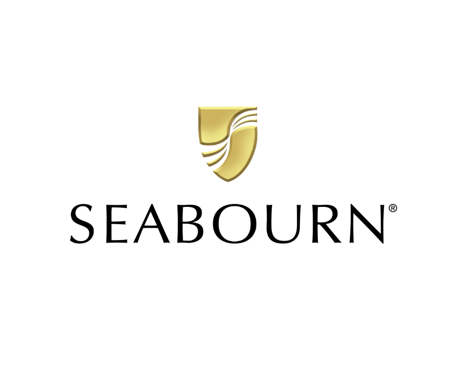 Seabourn logo with gold shield and stylized wave design