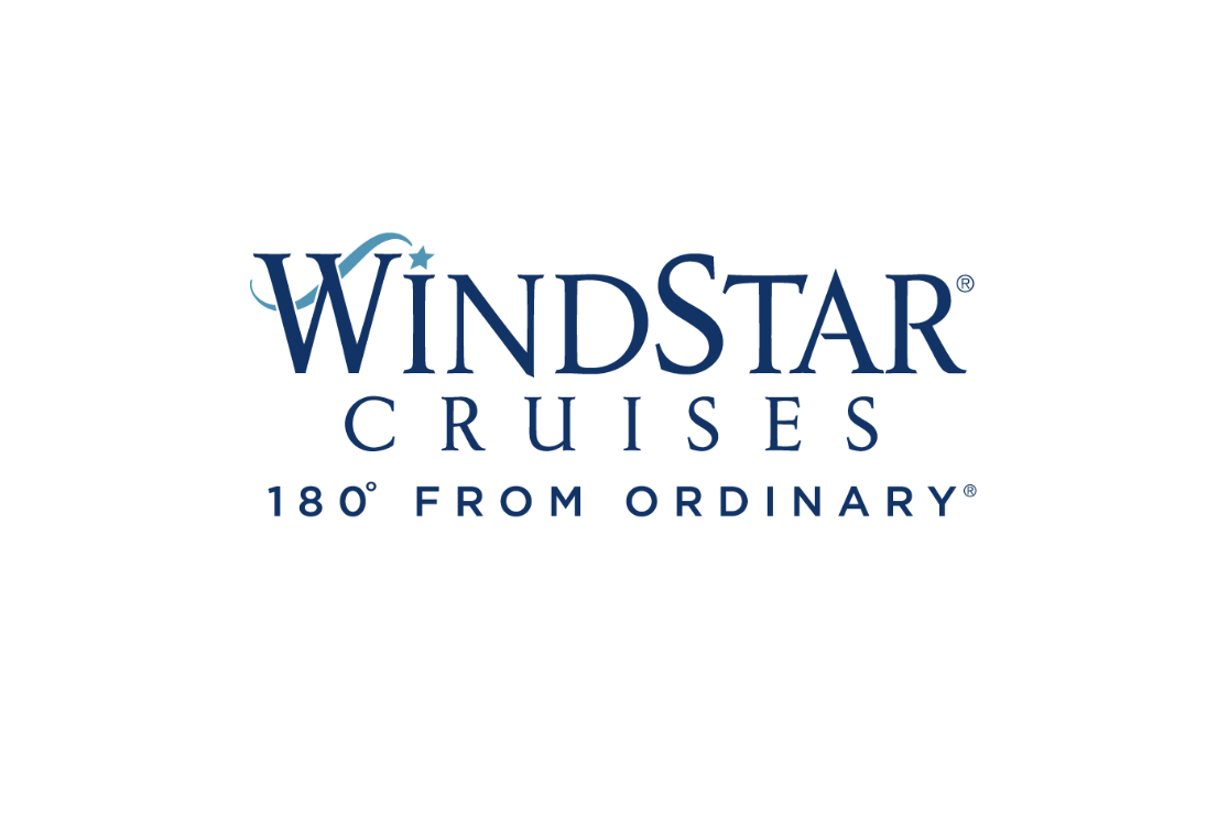 Logo for Windstar Cruises, with the tagline "180° From Ordinary"