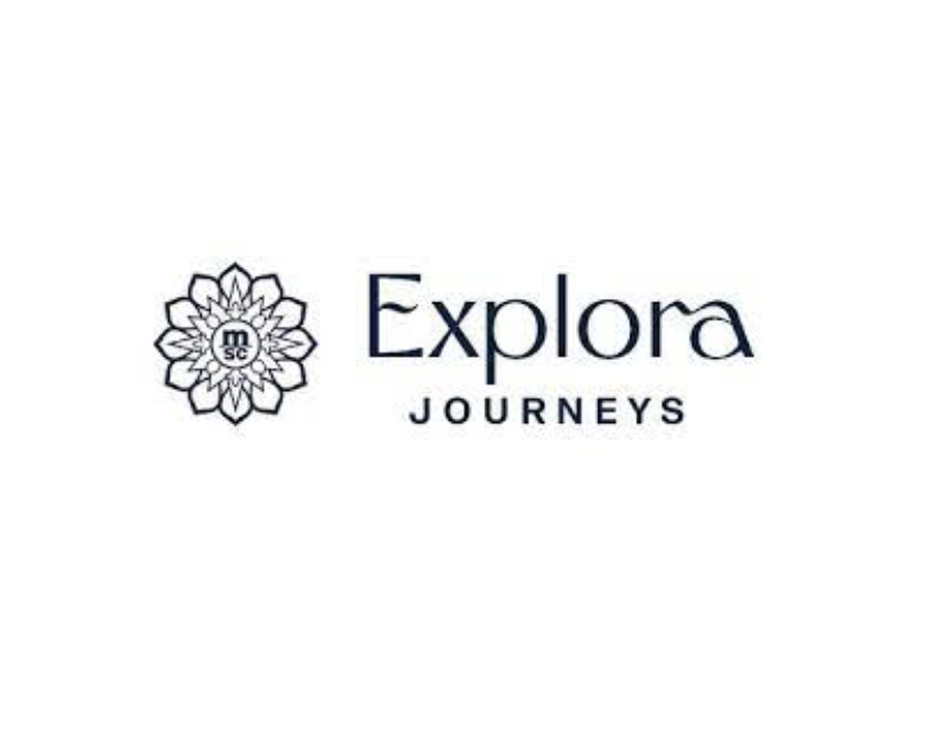Logo for Explora Journeys with a stylized flower emblem and the text 'Explora Journeys' in elegant font.