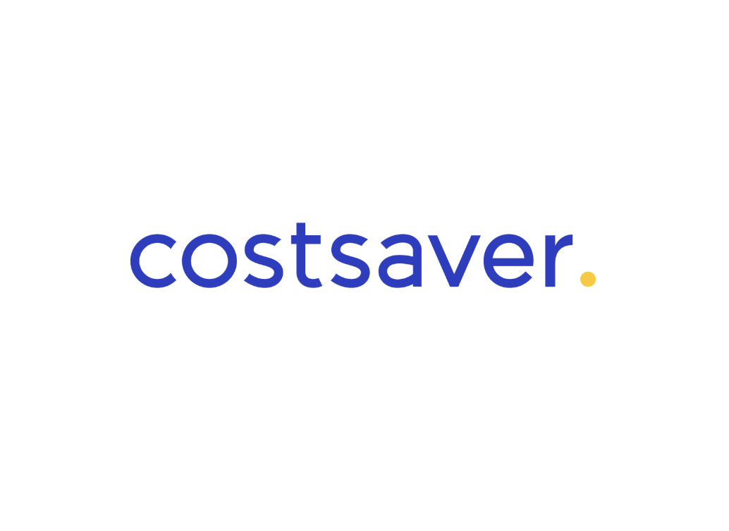 CostSaver logo with blue text and yellow period on white background.