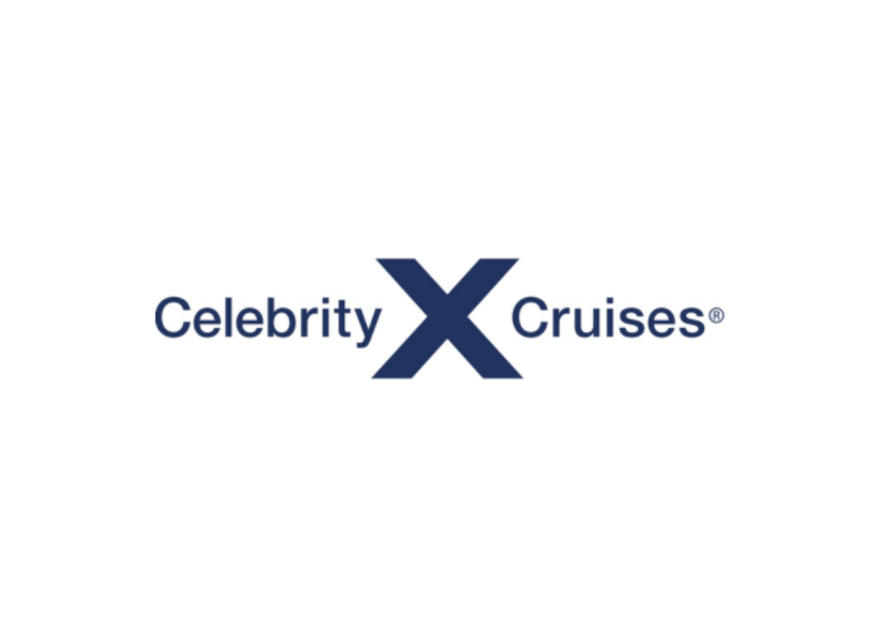 Logo for Celebrity Cruises with the words 'Celebrity' and 'Cruises' separated by a large 'X' in the center.