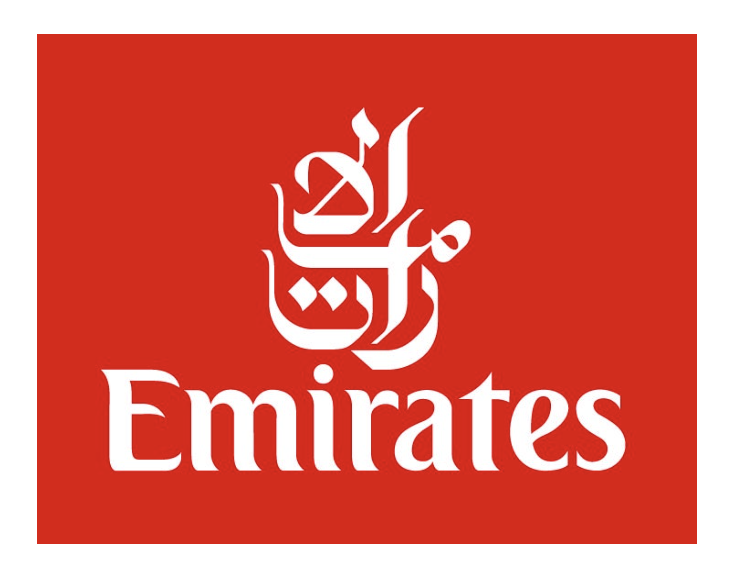 Red background with white Arabic calligraphy and the word 'Emirates' underneath.