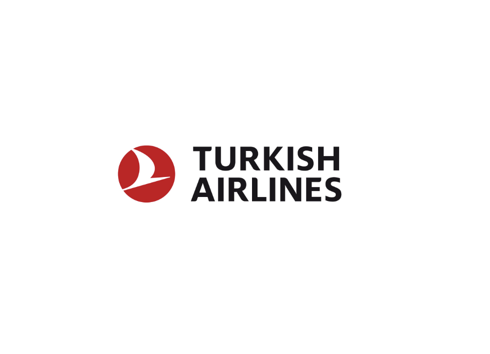 Turkish Airlines logo with a red circle and white stylized bird inside, next to bold black text that reads 'TURKISH AIRLINES'.