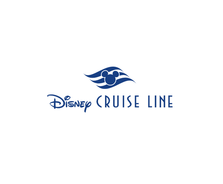 Disney Cruise Line logo with a stylized ship and Mickey Mouse head design in blue and white.