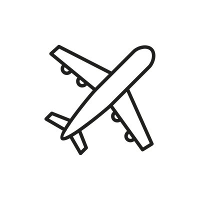 Line drawing of an airplane flying at an angle.