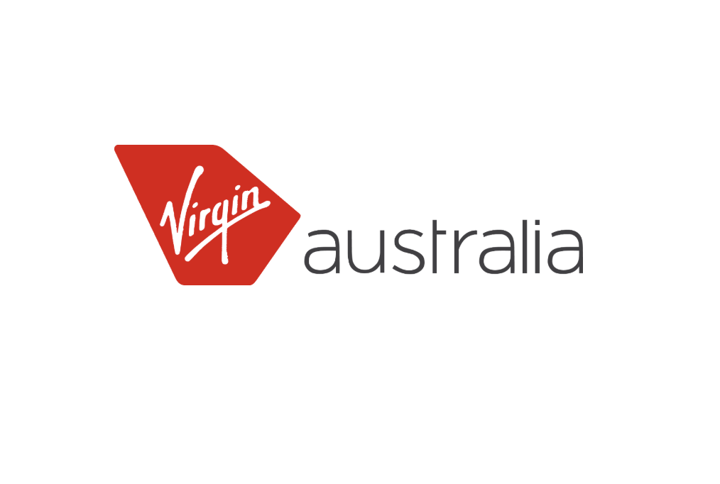 Virgin Australia logo with a red hexagon shape and the word "Virgin" in white, next to the word "australia" in black text.