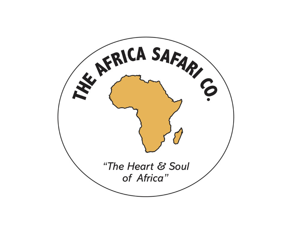 Logo of The Africa Safari Co., featuring a map of Africa in gold and a round border with the company name and slogan