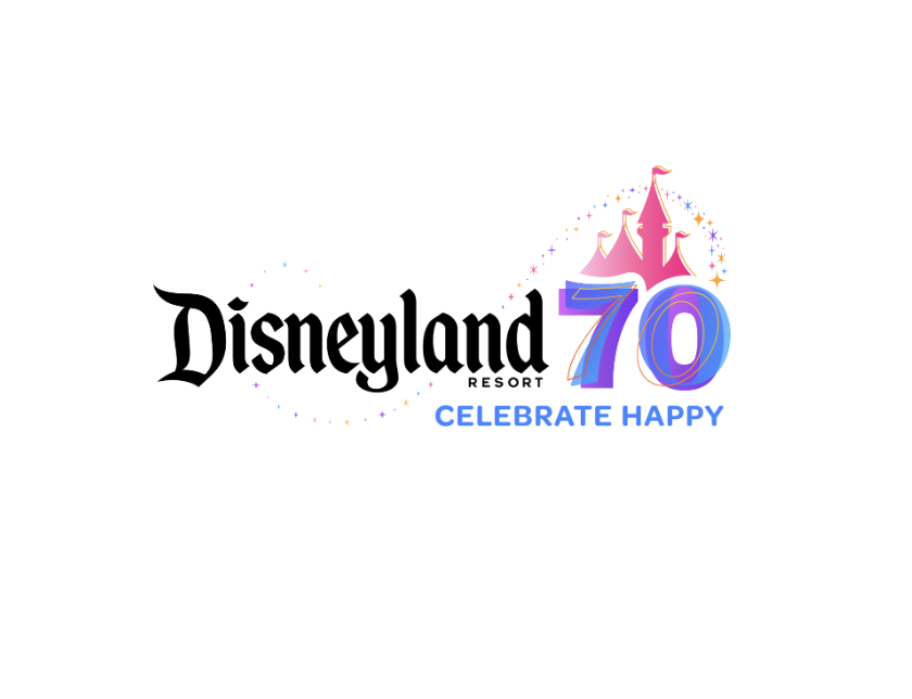 Disneyland Resort 70th anniversary logo with castle, colorful design, and the tagline 'Celebrate Happy'.