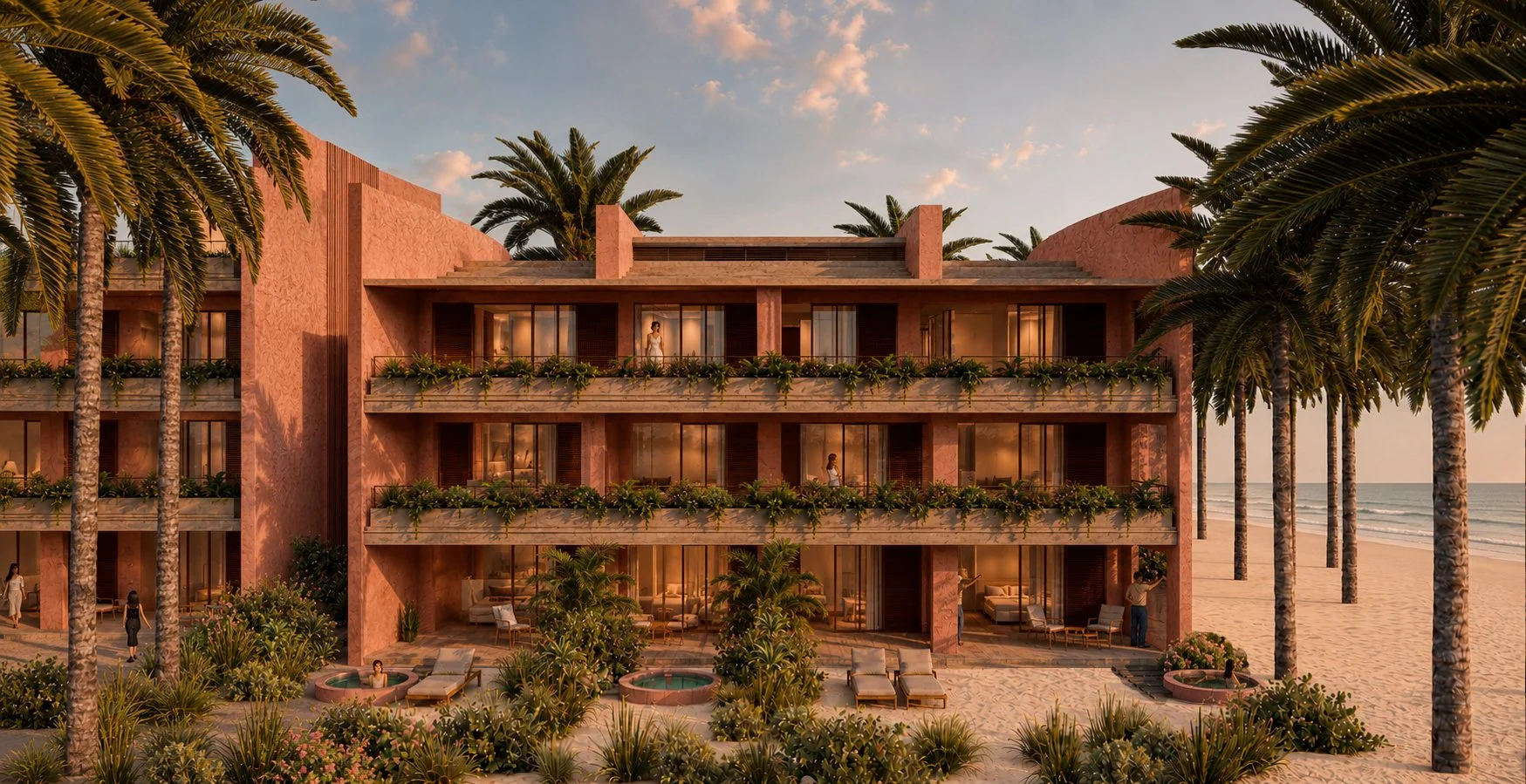 Architectural rendering of Villas Pacífico Tower A at Costa Paraíso in Playa Larga, Zihuatanejo.
