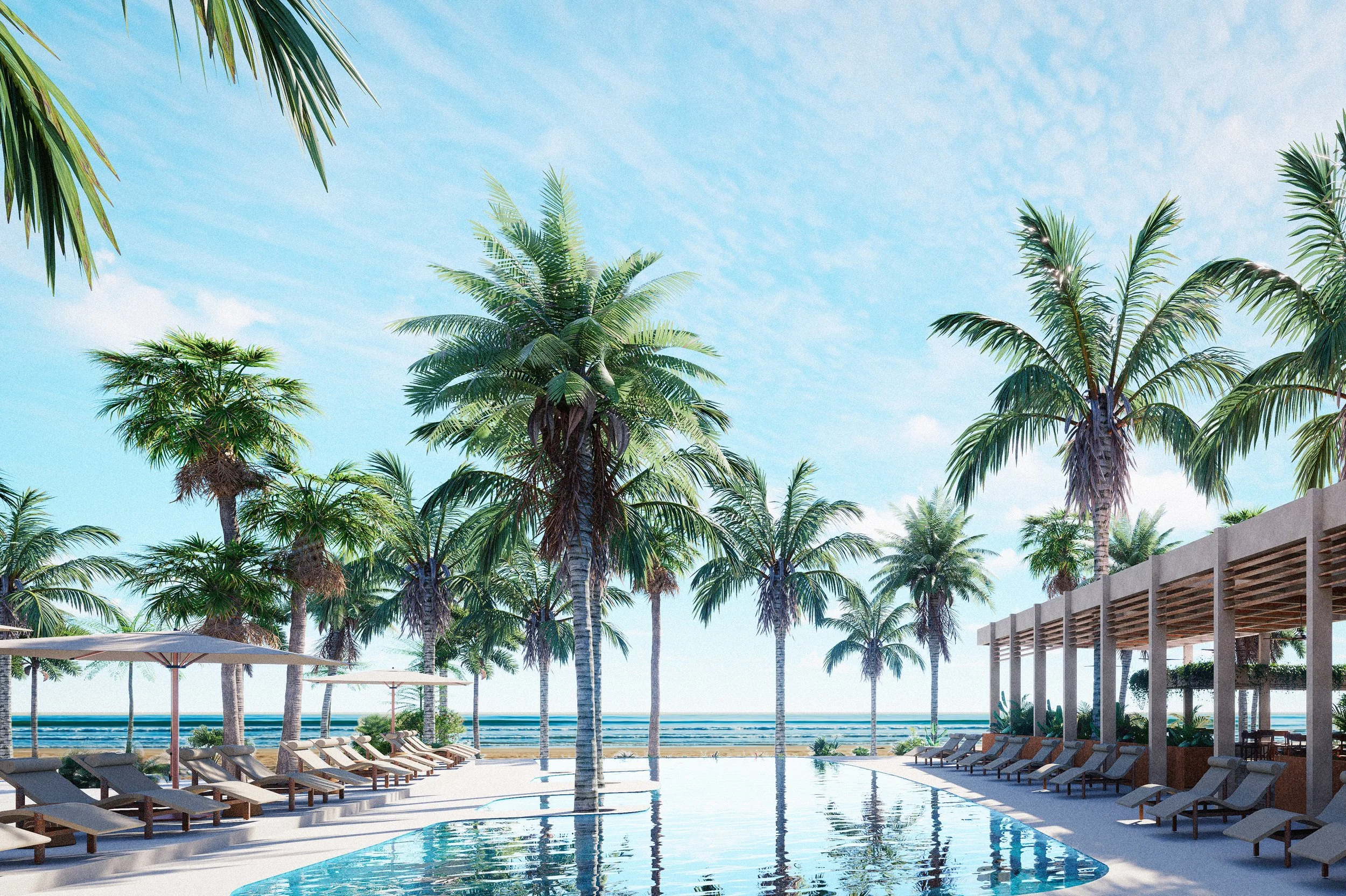 Amenidad residencial integrada a una comunidad costera tropical en México.