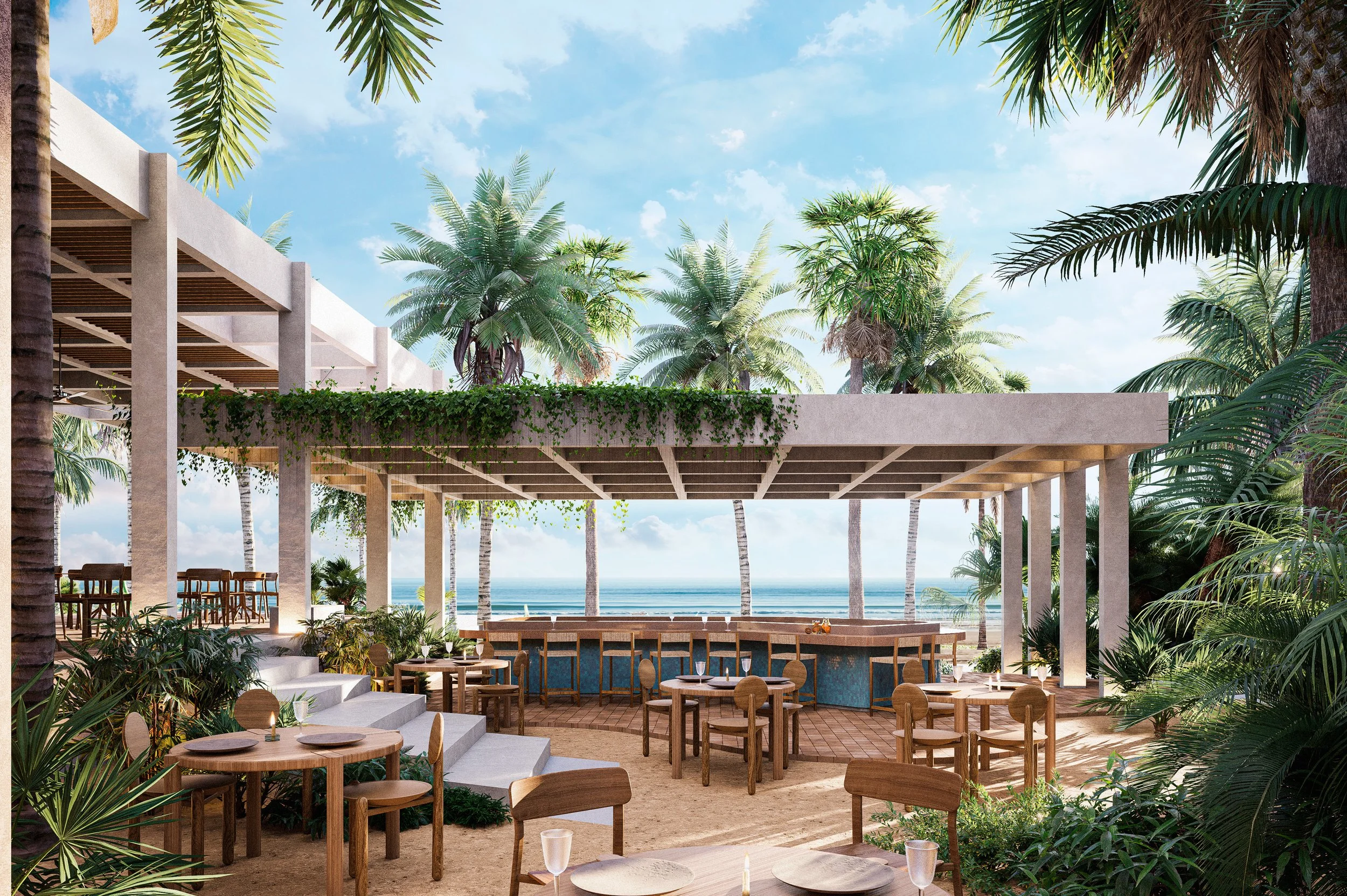 Landscaped shared spaces within Costa Paraiso a  coastal residential community in Mexico.
