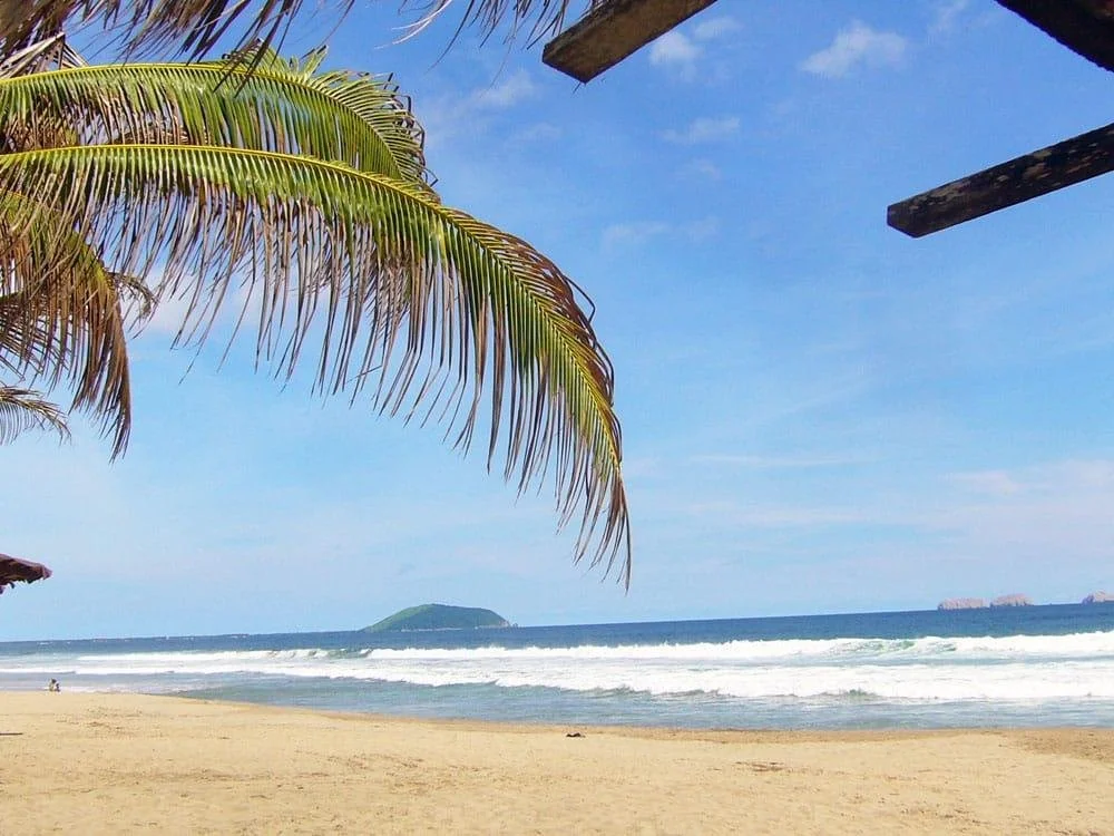 Beachfront property and open coastline at Playa Larga near Zihuatanejo.