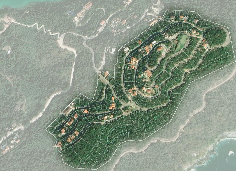 Cerro del Vigía master plan showing residential areas, homesites, roads, and community layout.