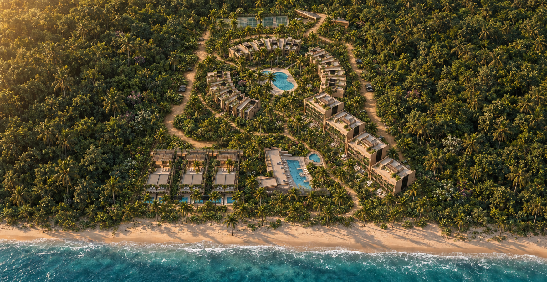 Costa Paraíso master plan showing the residential, hospitality and amenity areas in Playa Larga, Zihuatanejo.